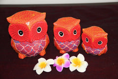 NEW Balinese Hand Carved Set 3 Owls - Wood Carved Bali Animals - 2 Colours Avail