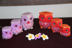 NEW Balinese Hand Carved Set 3 Owls - Wood Carved Bali Animals - 2 Colours Avail