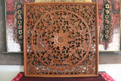 NEW Balinese Hand Carved Natural Wood Coloured Panel - Bali Mandala Wooden Panel