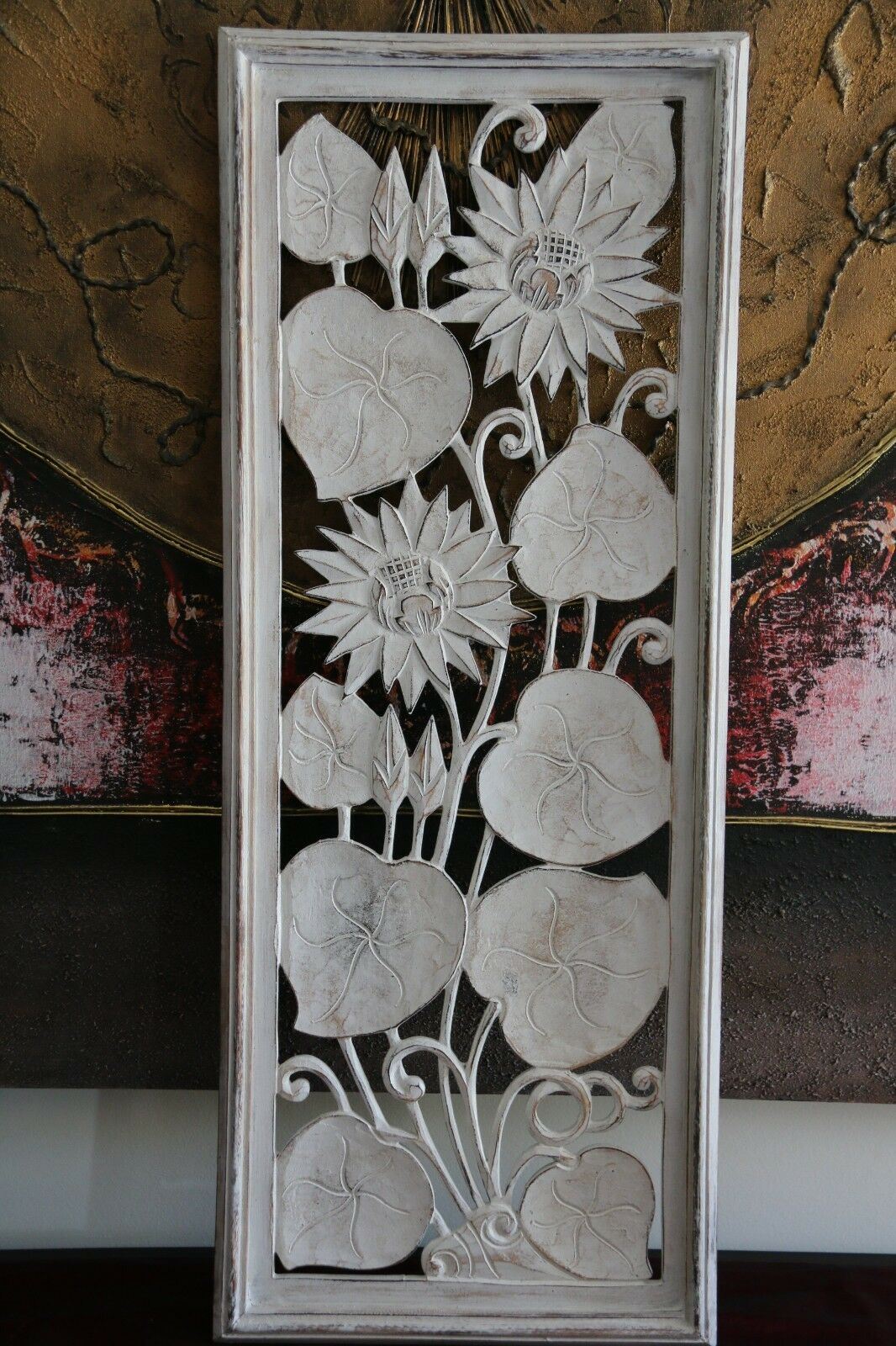 NEW Balinese Carved MDF/Wood Lotus / Tropical Wall Panels - Bali Wall Art - 4