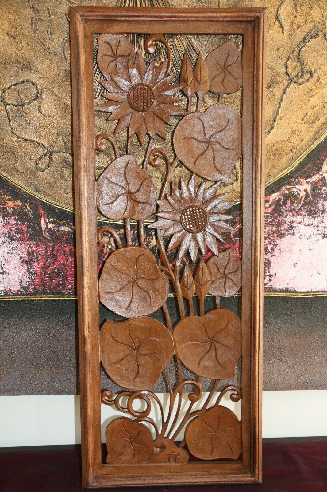 NEW Balinese Carved MDF/Wood Lotus / Tropical Wall Panels - Bali Wall Art - 4