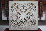 NEW Balinese Hand Carved White Washed Wood Panel - Bali Mandala Wooden Panel