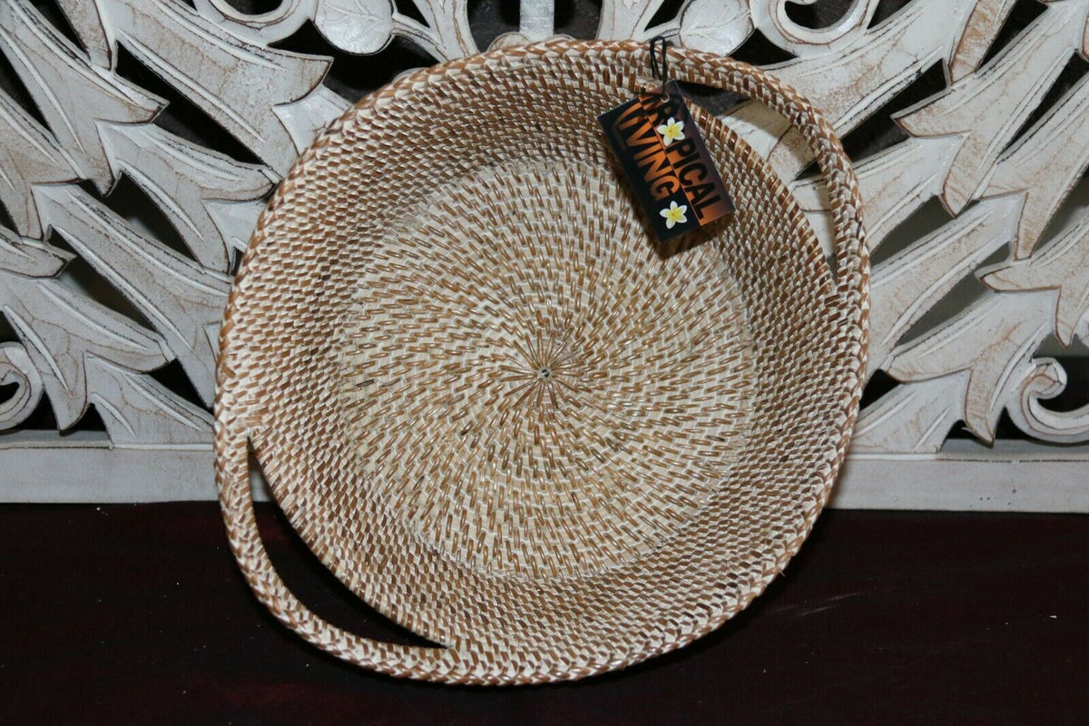 NEW Balinese Hand Woven Rattan Open Basket w/Handles - 2 Colours - Rattan Fruit