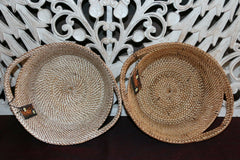 NEW Balinese Hand Woven Rattan Open Basket w/Handles - 2 Colours - Rattan Fruit