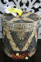 NEW Balinese Hand Woven Natural Bamboo Basket with Lid - Mandala Design xx