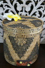 NEW Balinese Hand Woven Natural Bamboo Basket with Lid - Mandala Design xx