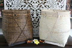 NEW Balinese Hand Woven Bamboo/Rattan Open Basket w/Handles - 2 Colours