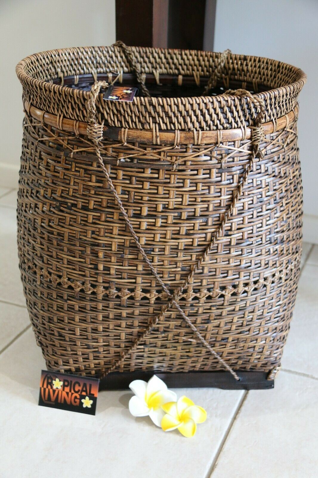 NEW Balinese Hand Woven Bamboo/Rattan Open Basket w/Handles - 2 Colours