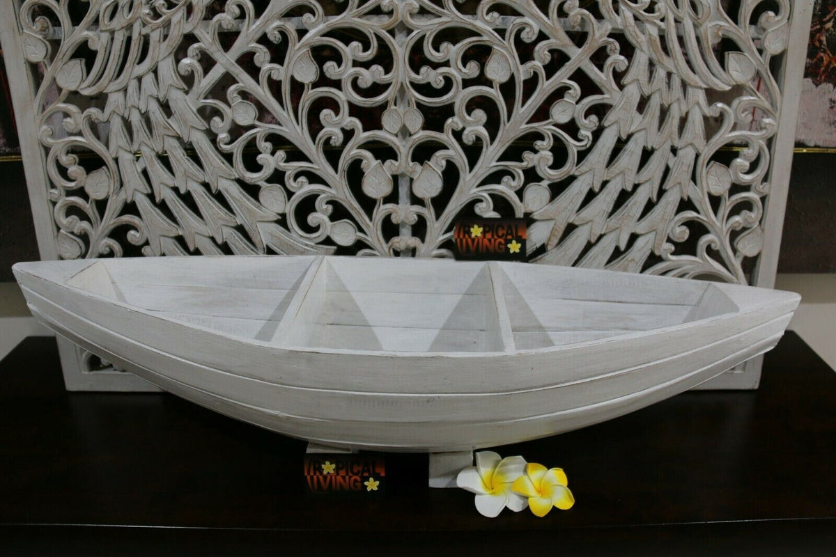 NEW Balinese Hand Crafted Wooden Row Boat Decor - Divided Row Boat Bowl/Pot