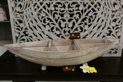 NEW Balinese Hand Crafted Wooden Row Boat Decor - Divided Row Boat Bowl/Pot