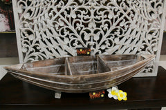 NEW Balinese Hand Crafted Wooden Row Boat Decor - Divided Row Boat Bowl/Pot