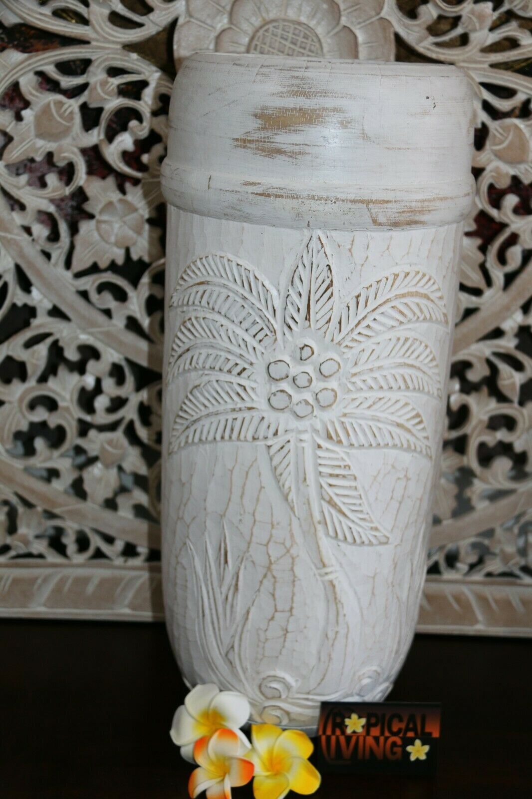 NEW Hand Carved Wooden Palm Tree Pot - BOHO Style  -  3 Colours Available