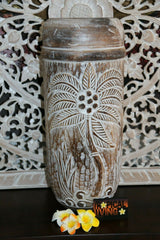 NEW Hand Carved Wooden Palm Tree Pot - BOHO Style  -  3 Colours Available