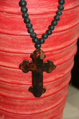 NEW Hand Crafted Balinese Wood Cross Necklace - Wood Bead / Cross Tassel