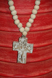NEW Hand Crafted Balinese Wood Cross Necklace - Wood Bead / Cross Tassel
