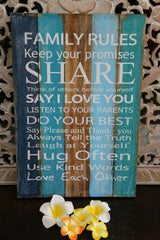 Brand New FAMILY RULES Sign - 3 Colours Available - Affirmation Wall Art