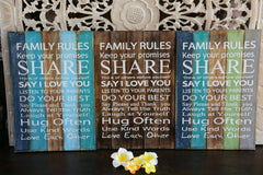 Brand New FAMILY RULES Sign - 3 Colours Available - Affirmation Wall Art