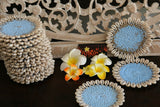 NEW Bali Woven Rattan Coasters w/Shell Trim - Balinese Coasters w/Shells 1 Pce
