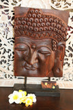 Balinese Hand Carved Wooden Buddha Panel on Stand - Wooden Bali Buddha