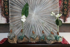 NEW Molten Glass on Wood Vase - Bali Blown Glass on Wood Vase - many styles