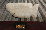 NEW Indonesian Hand Carved Marble Fish Sculpture on Metal Stand - BEAUTIFUL!!