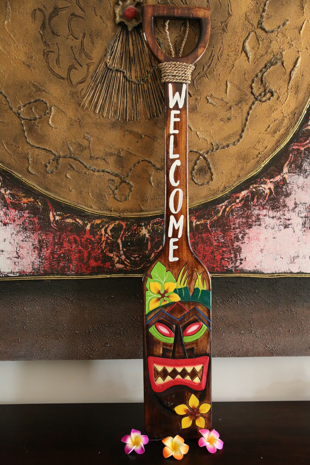 NEW Hand Crafted & Carved Tiki Bar WELCOME Paddle Sign - Tropical Bali Bar Sign