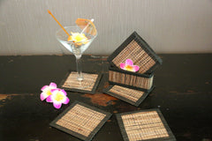 NEW Hand Made Balinese Set 10 Coasters with Holder - 3 COLOURS AVAILABLE