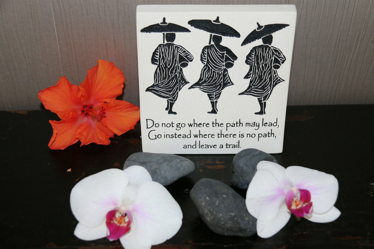 Brand New Balinese Free Standing MONKS PATH Affirmation Plaque Chinese Proverbs