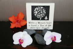 Brand New Balinese Free Standing WOMAN'S HEART Affirmation Plaque