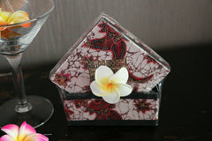 NEW Hand Made Balinese Batik Set 6 Coasters with Holder - MANY COLOURS AVAILABLE