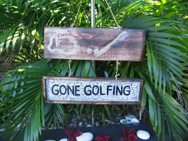 Brand New Bali Handmade GONE GOLFING Hanger Sign Balinese Nautical Range