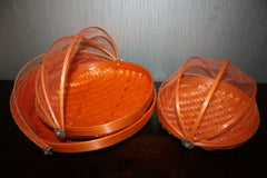 NEW Balinese / Set 3 Food Baskets with Net Cover - Bali Set 3 Net Covered Basket