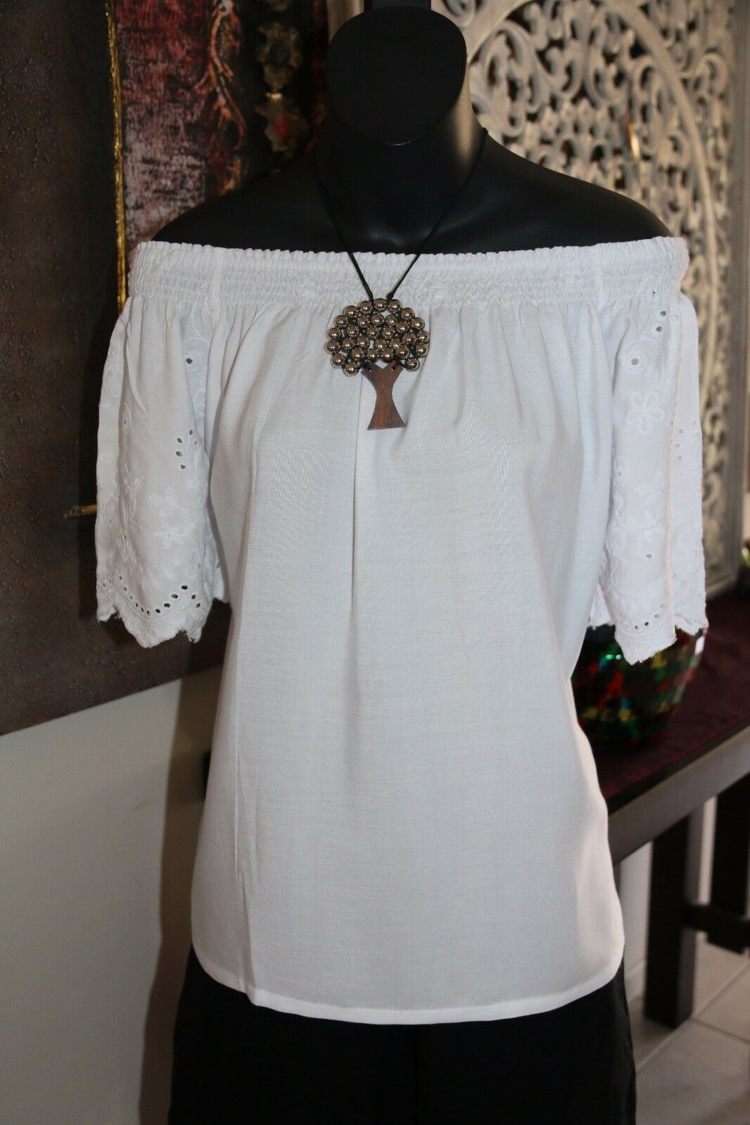 NEW Bali Peasant Style Top 3 Colours - Embroidered Sleeve - Balinese Clothing