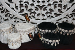 NEW Balinese Handmade Macrame Open Baskets with Shell Trim GORGEOUS!!  BOHO Styl