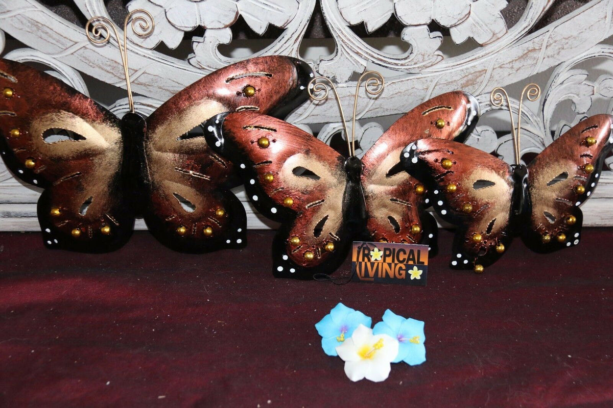NEW Bali Hand Crafted Metal Wall Art - Set 3 Butterflies  - Balinese Butterfly M