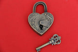 New BRASS Ornate Heart Shaped Padlock + Decorative Key - Furniture Accessories