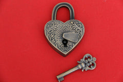 New BRASS Ornate Heart Shaped Padlock + Decorative Key - Furniture Accessories