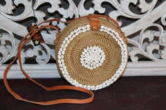 NEW Balinese Hand Crafted Rattan Bag with Shell Trim and Batik Lining BEAUTIFUL!