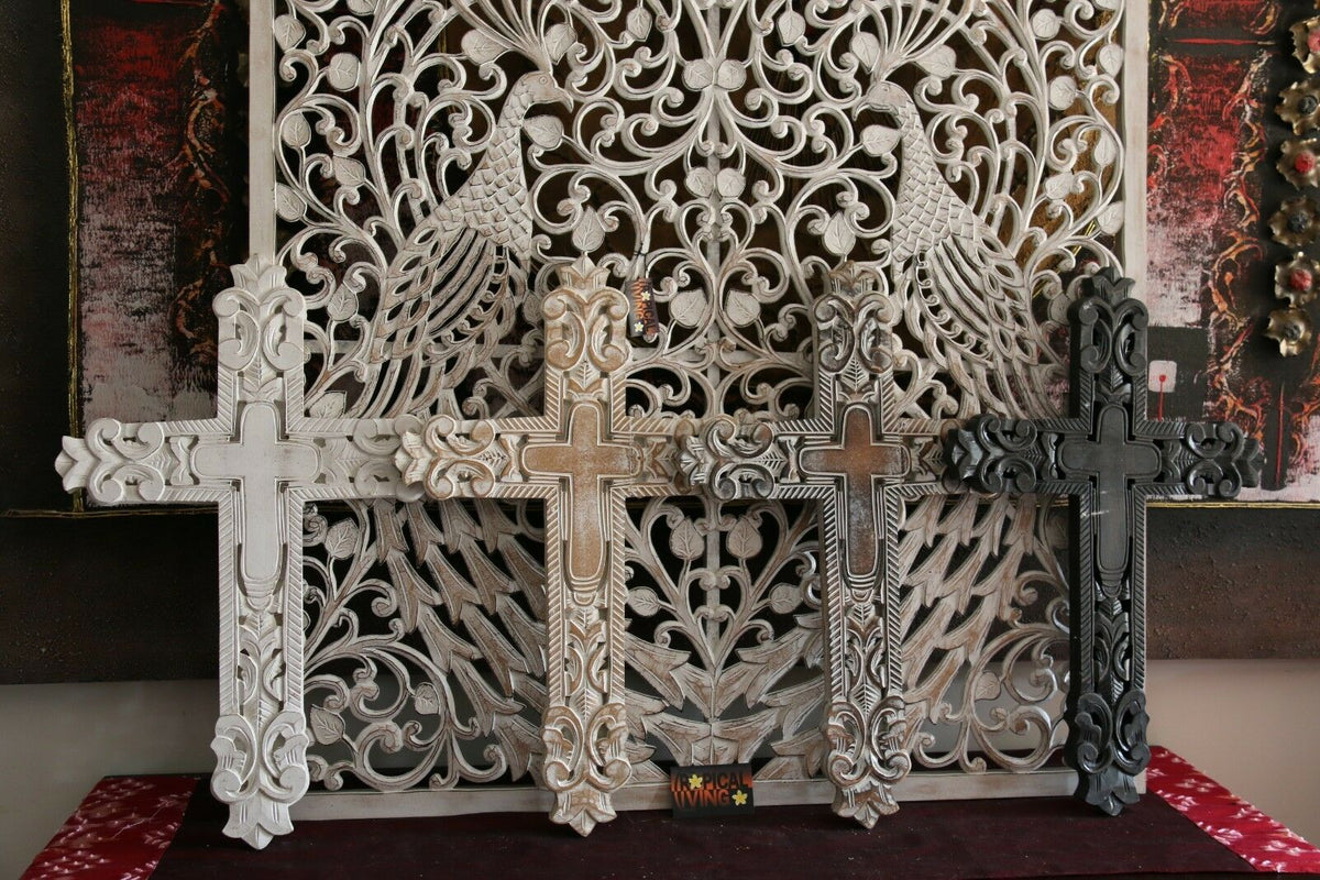 NEW Wall Hung Balinese Large BOHO Style Handcrafted Cross - 4 Colours Available