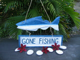 Brand New Bali Handmade GONE FISHING Hanger Sign Balinese Nautical Range
