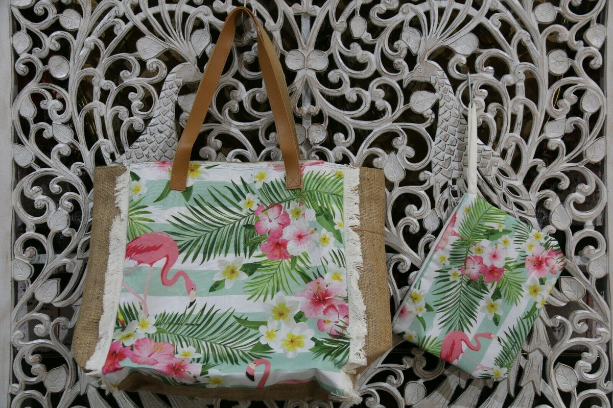 NEW Tropical Shoulder Bag + Purse / Make Up Bag set - Lovely Bright Colours