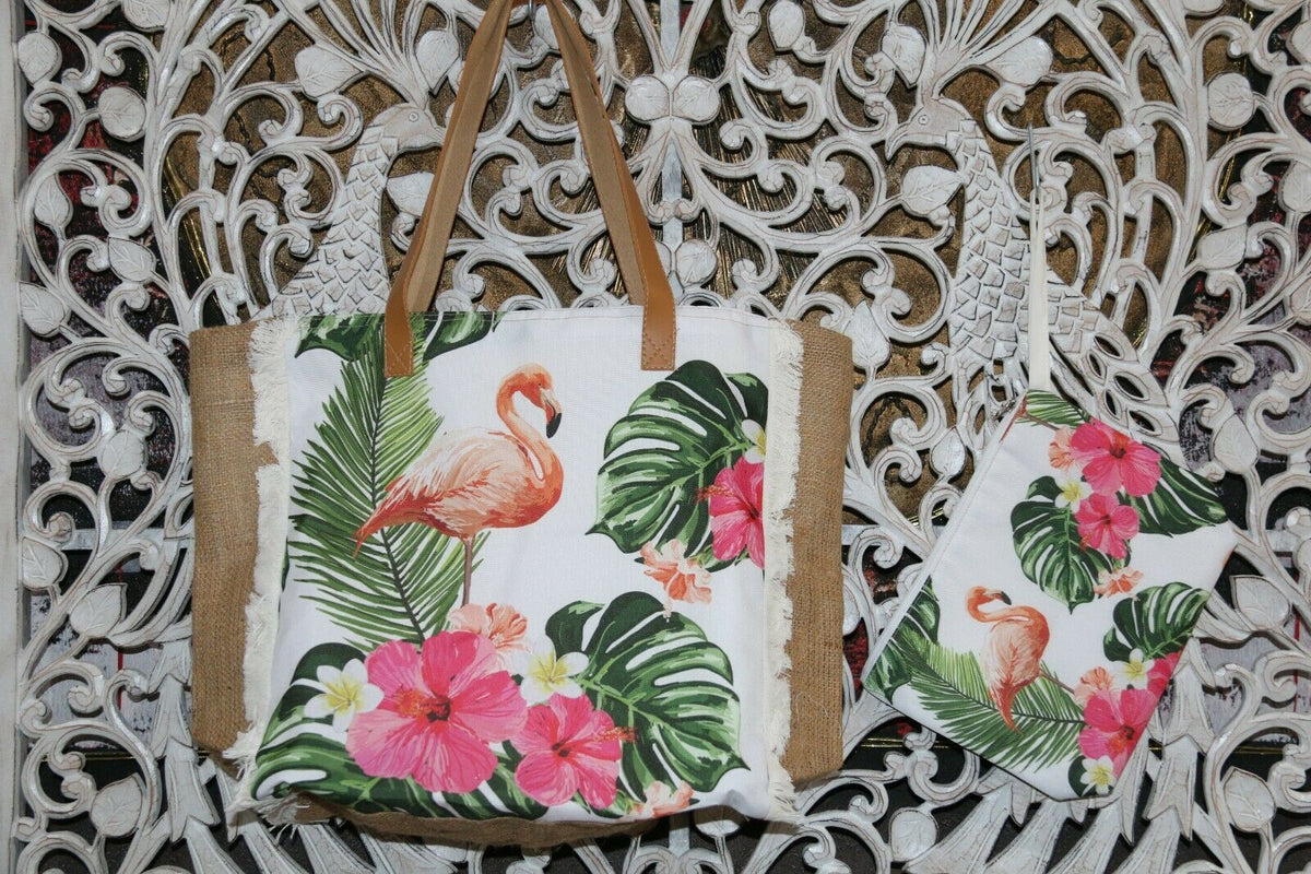 NEW Tropical Shoulder Bag + Purse / Make Up Bag set - Lovely Bright Colours