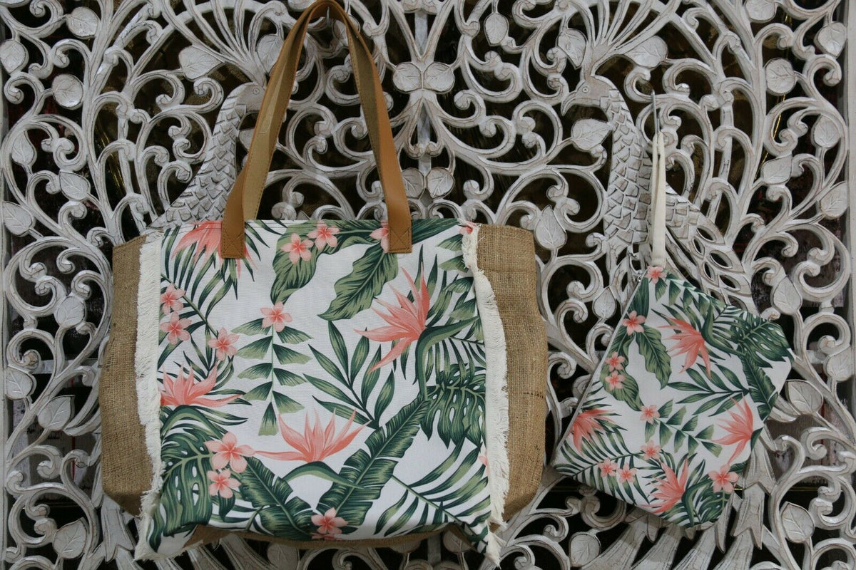 NEW Tropical Shoulder Bag + Purse / Make Up Bag set - Lovely Bright Colours