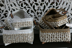 NEW Balinese Hand Crafted Woven Open Basket w/Rattan & Shell Trim - 3 Sizes Avai