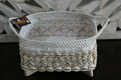 NEW Balinese Hand Crafted Woven Open Basket w/Rattan & Shell Trim - 3 Sizes Avai