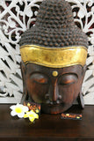 Balinese Hand Carved Wooden Buddha Head - Wall Mounted Bali Buddha Carved Wood