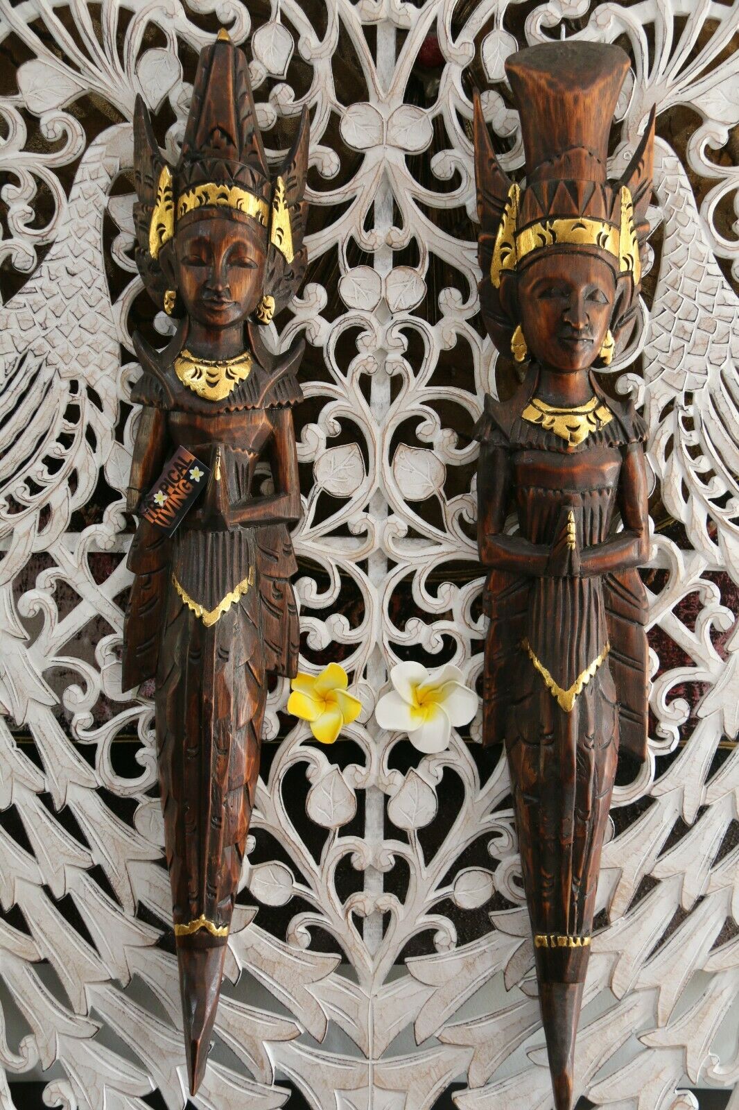 NEW Balinese Hindu Rama & Shinta Wood Carved Wall Sculptures - BALI Wall Art 1m