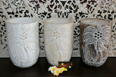 NEW Hand Carved Wooden Palm Tree Pot - BOHO Style  -  3 Colours Available 30cm