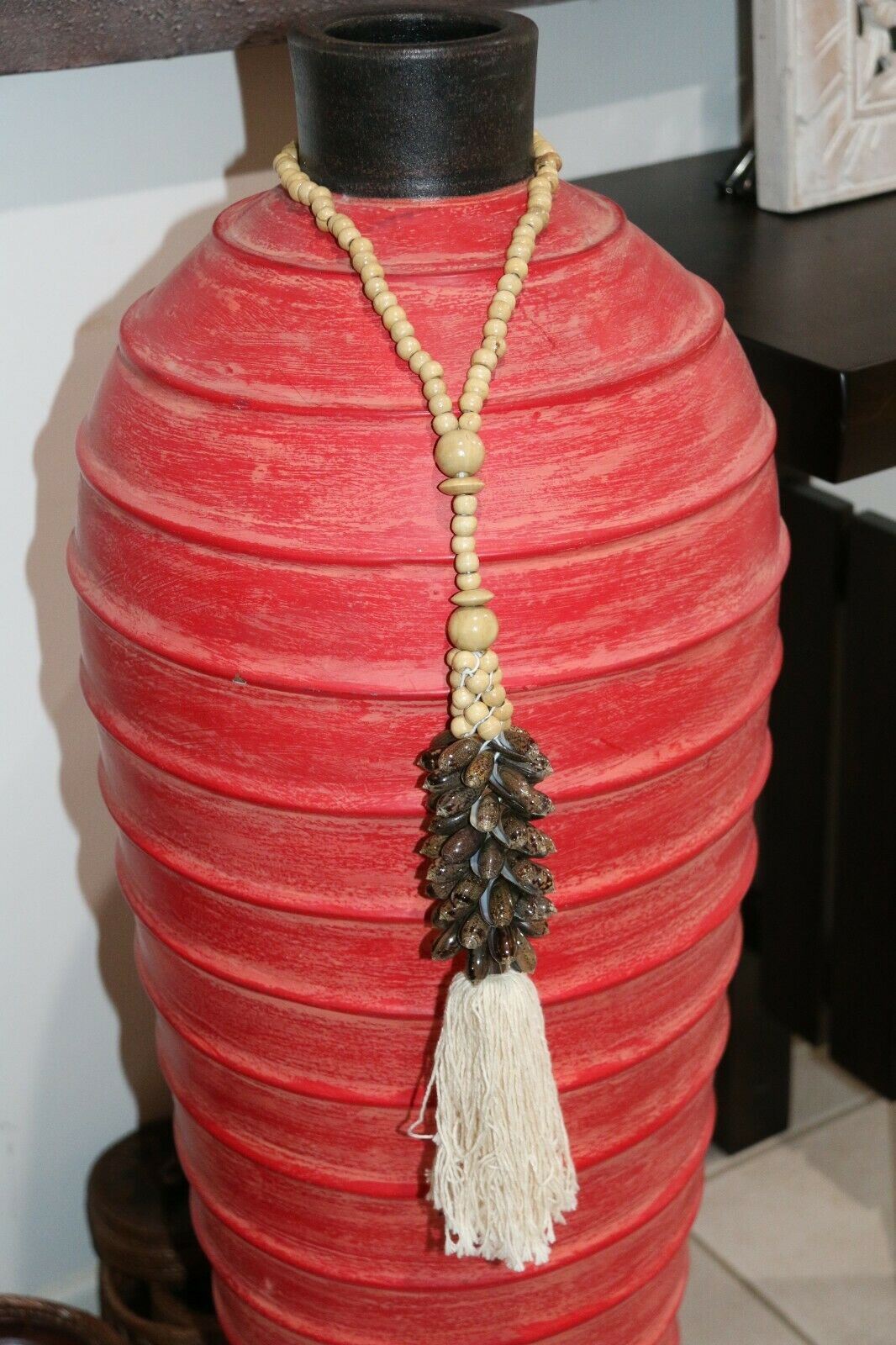 NEW Hand Crafted Balinese Wood Shell Necklace - Wood Bead/Shell Tassel Assorted