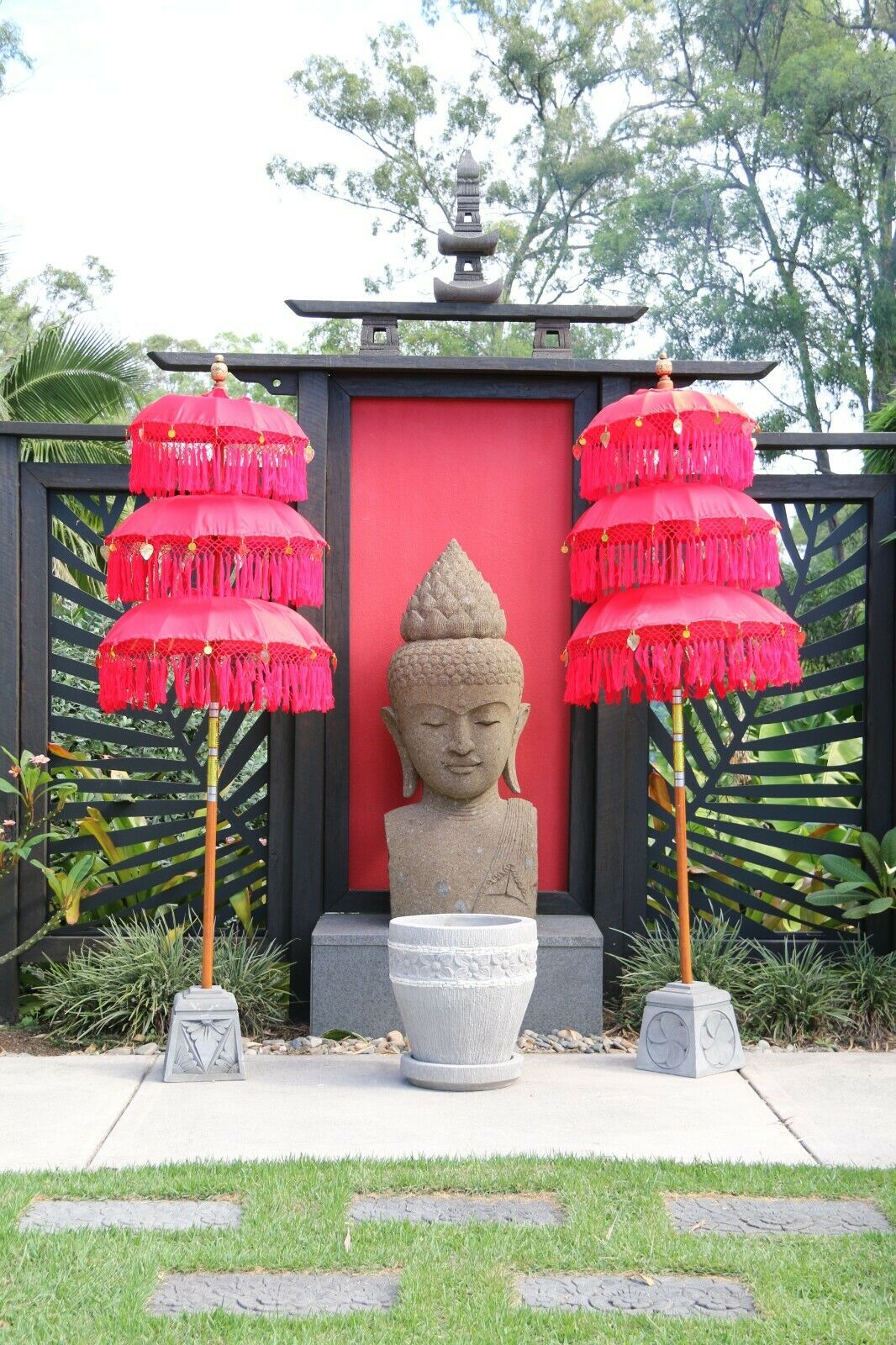 Balinese Triple Ceremony Umbrella - Bali Umbrella - Balinese Garden Art